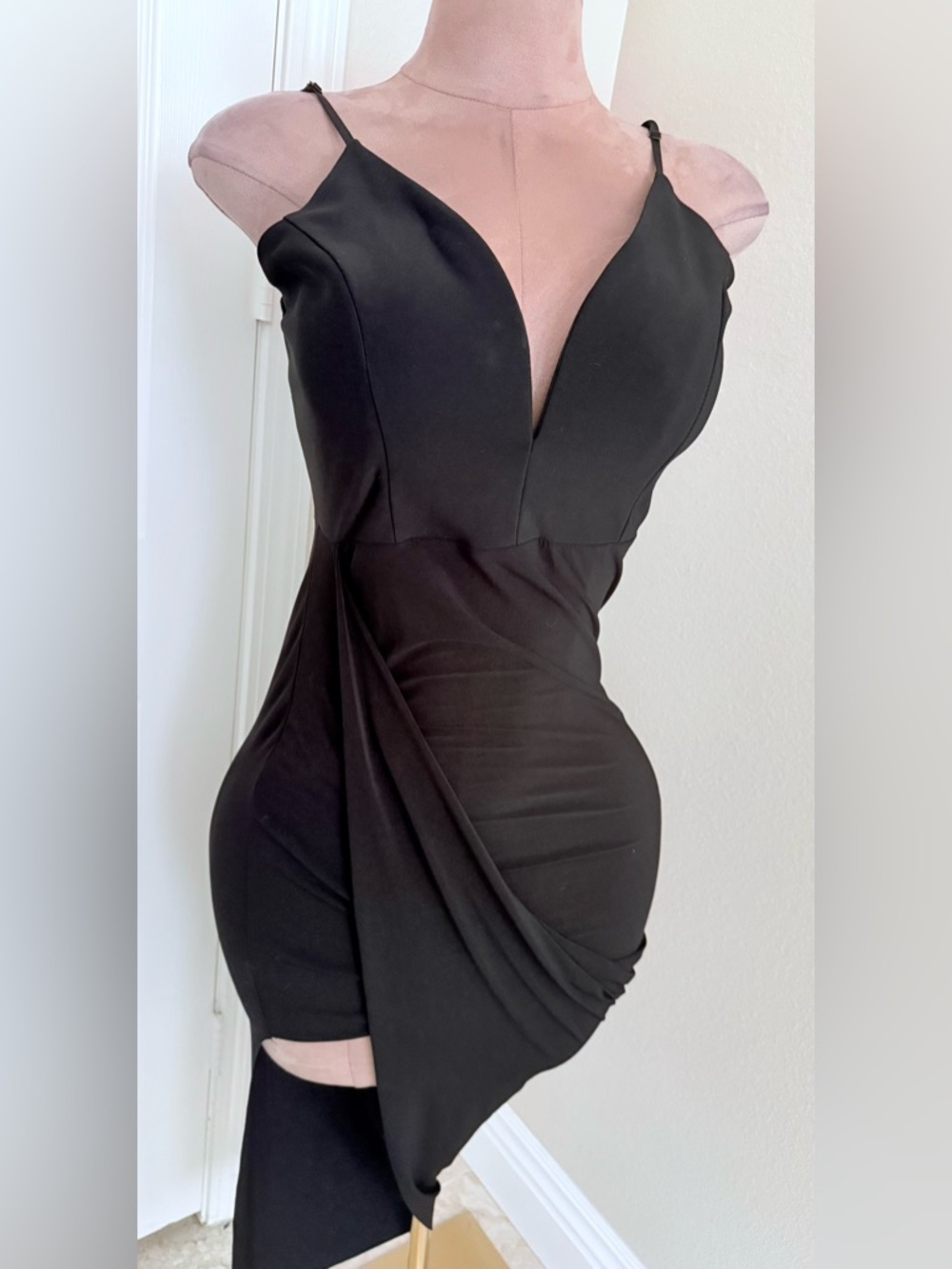 Spaghetti Strap Black Asymmetric Bodycon Dress